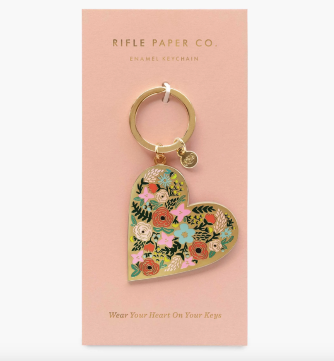 floral heart enamel keychain