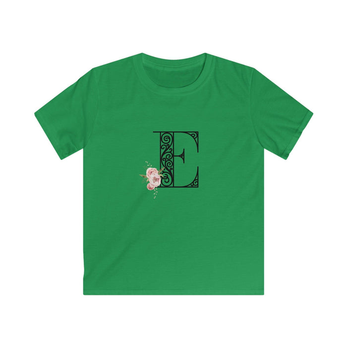 Floral Letters: Letter E - Kids Softstyle Tee - Whippie's