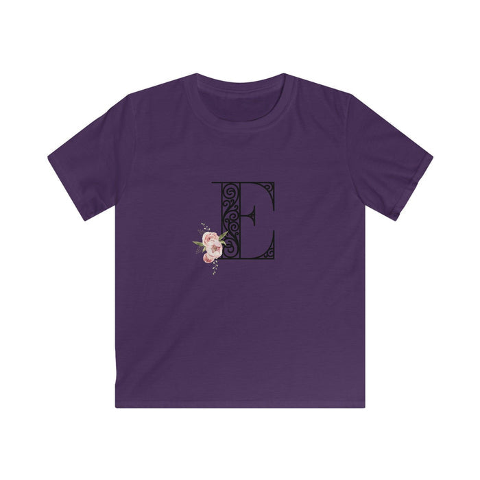 Floral Letters: Letter E - Kids Softstyle Tee - Whippie's