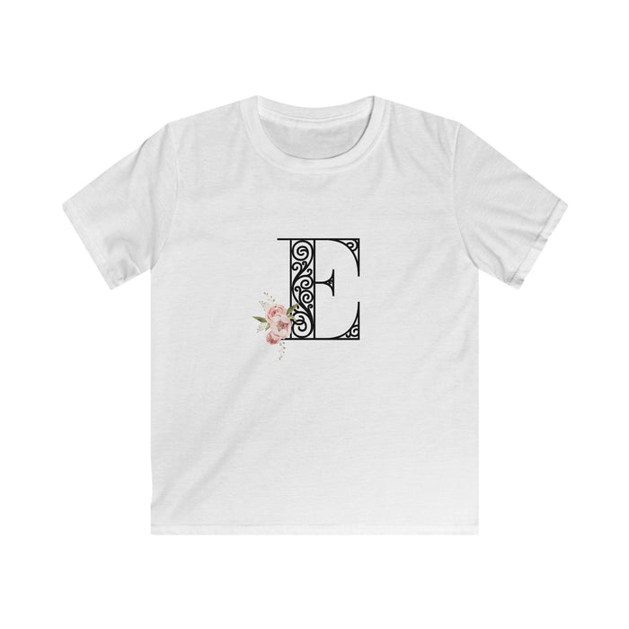Floral Letters: Letter E - Kids Softstyle Tee - Whippie's