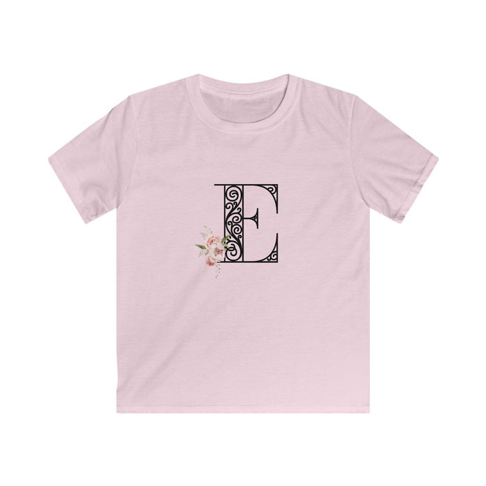 Floral Letters: Letter E - Kids Softstyle Tee - Whippie's