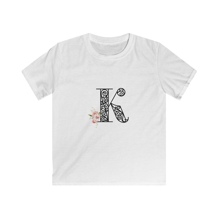 Floral Letters: Letter K - Kids Softstyle Tee - Whippie's