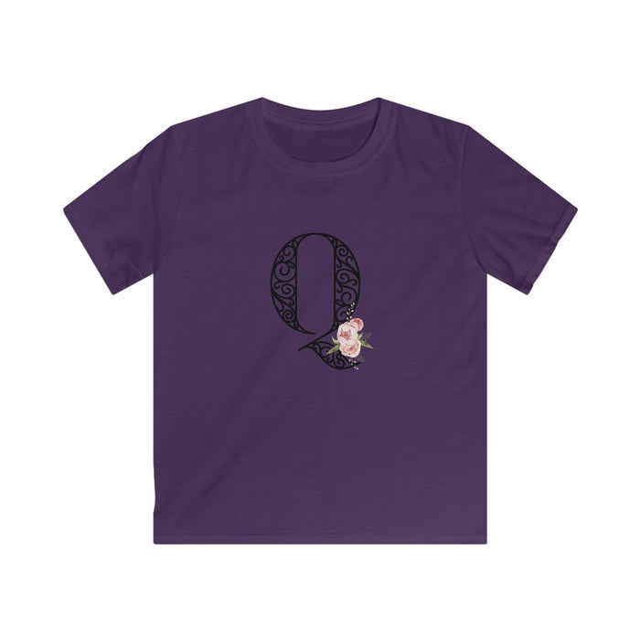 Floral Letters: Letter Q - Kids Softstyle Tee - Whippie's