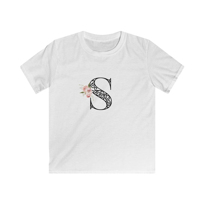 Floral Letters: Letter S - Kids Softstyle Tee - Whippie's