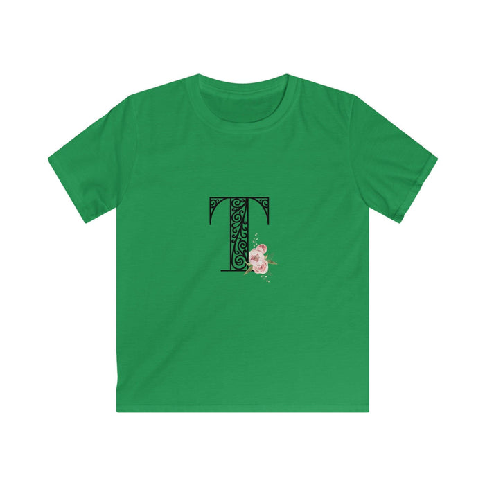 Floral Letters: Letter T - Kids Softstyle Tee - Whippie's