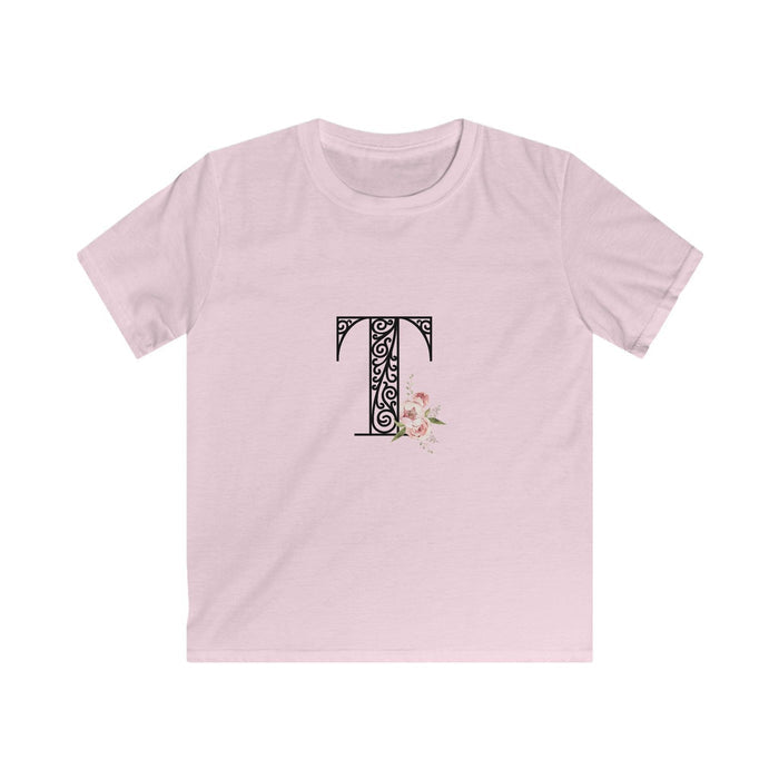 Floral Letters: Letter T - Kids Softstyle Tee - Whippie's