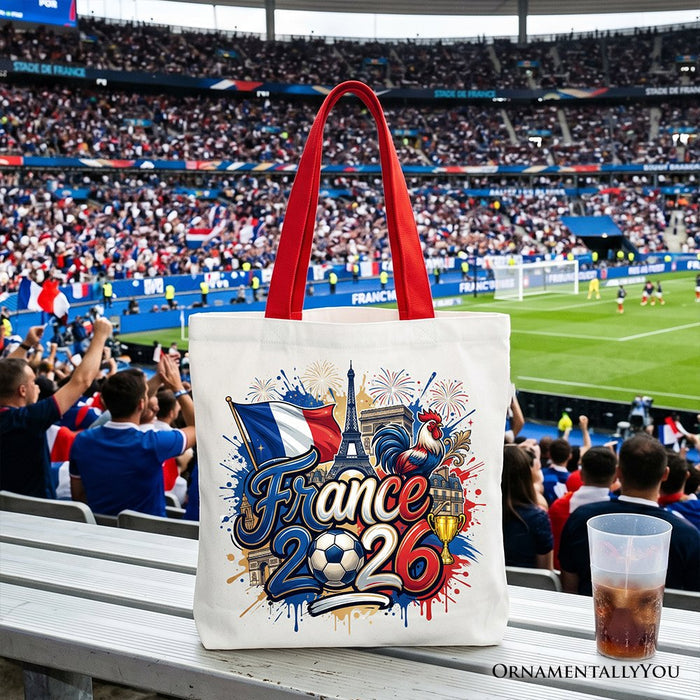 France 2026 Soccer Cup Global Championship Tote Bag, Fans Football Gift Shopper Tote Bag OrnamentallyYou Red Handle