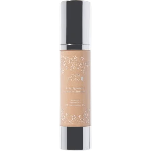 Cosmetic bottle with a silver cap and beige body on a white background