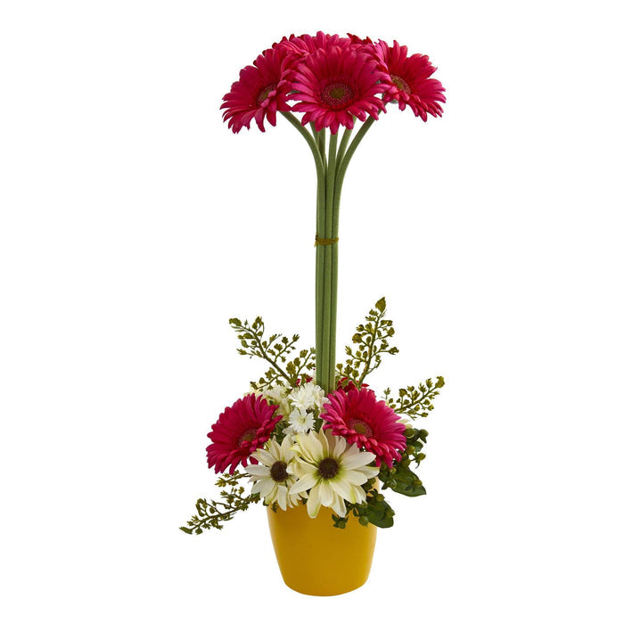 Gerber Daisy Artificial Arrangement in Ceramic Vase