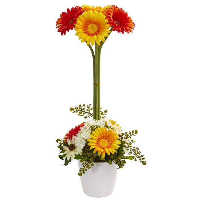 Gerber Daisy Artificial Arrangement in Ceramic Vase