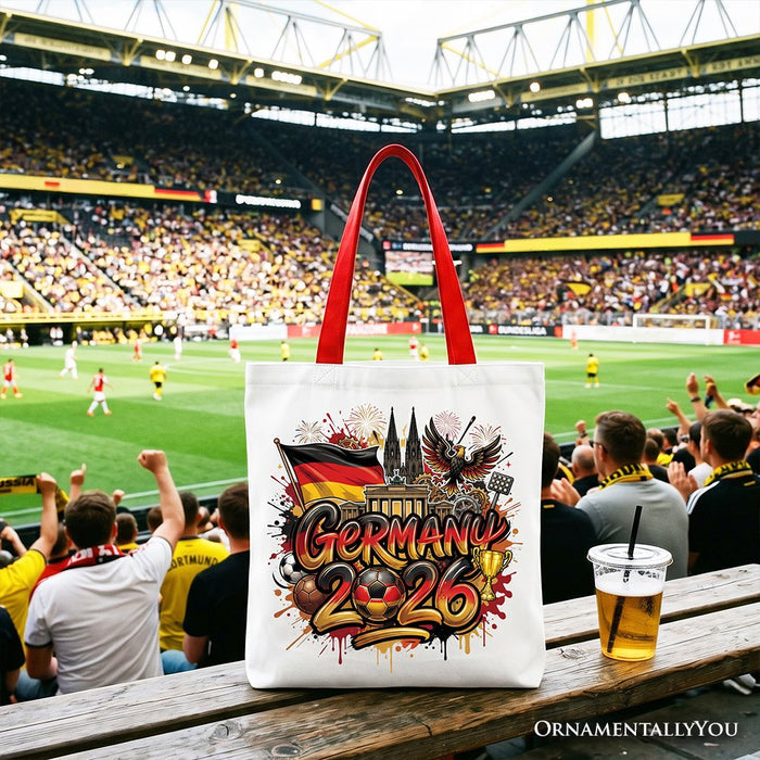 Germany 2026 Soccer Cup Global Championship Tote Bag, Fans Football Gift Shopper Tote Bag OrnamentallyYou Red Handle