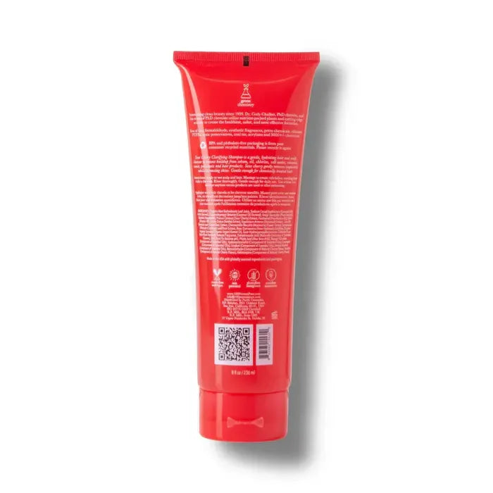 Red tube with text and a QR code on a white background