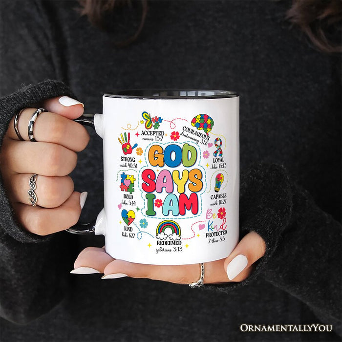 God Says I Am Christian Autism Mug, Motivational Awareness Gift Personalized Ceramic Mug OrnamentallyYou