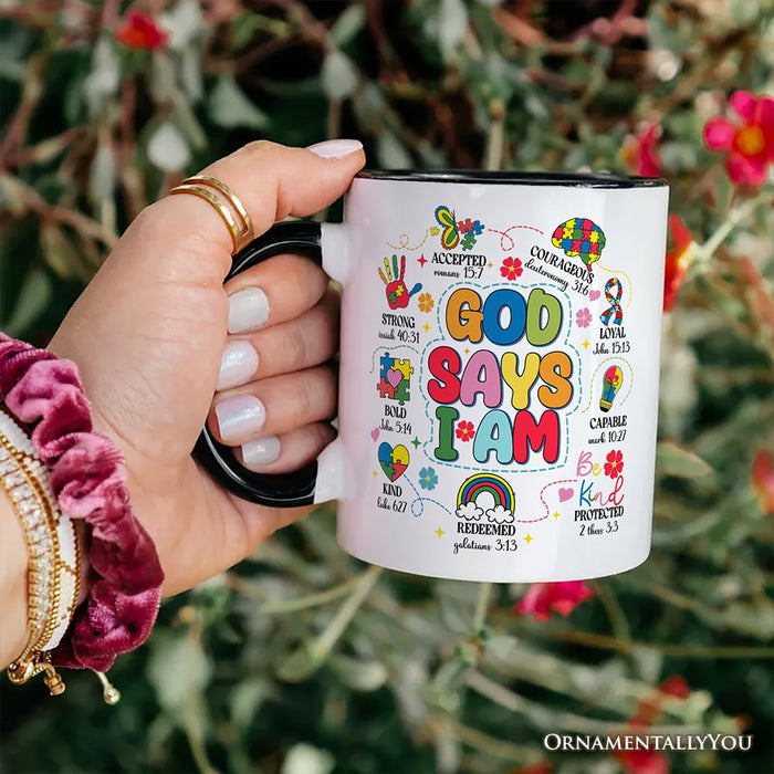 God Says I Am Christian Autism Mug, Motivational Awareness Gift Personalized Ceramic Mug OrnamentallyYou