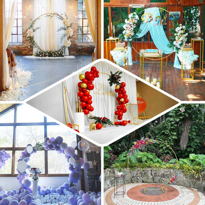 Various decorative event arches in different settings and styles.