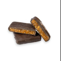A blue box of GRIFF'S TOFFEE - PECAN TOFFEE 2OZ by GRIFFS TOFFEE, labeled gluten free, shows chocolate-covered pecan toffee on the front. The side says "dark chocolate • pecan • toffee." Net wt 2 oz (56.7g).