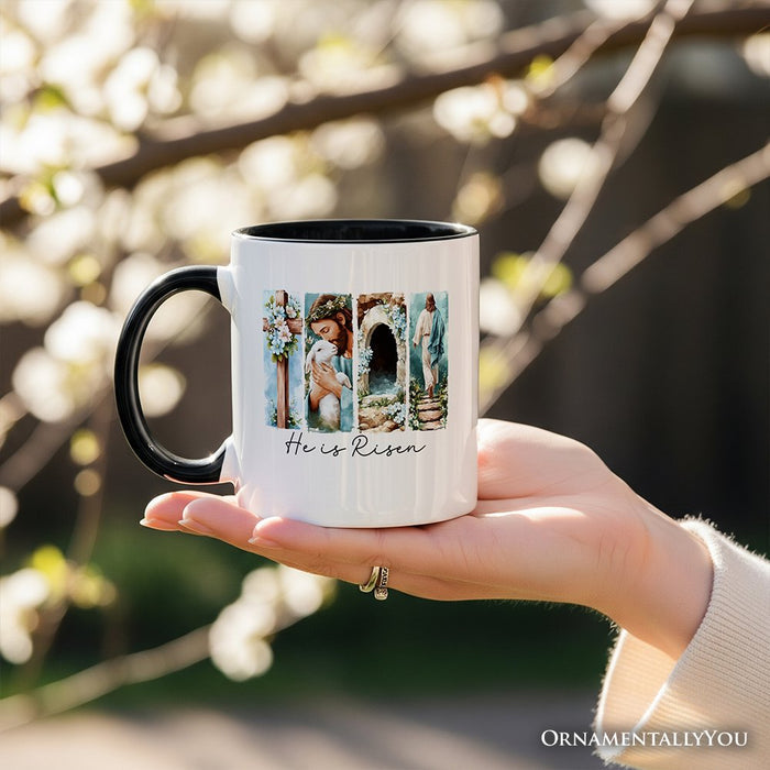 He Is Risen Christian Brushstroke Personalized Mug, Festive Easter Gift with Custom Name Personalized Ceramic Mug OrnamentallyYou