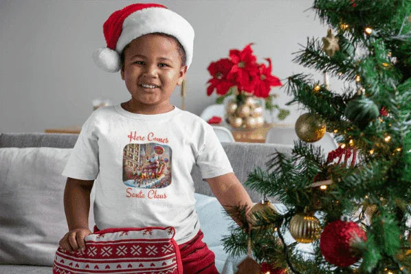 🎅 Here Comes Santa Claus 🎄 Youth Midweight Tee ✨ - Whippie's