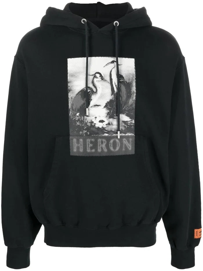 HERON PRESTON Halftone Heron Hoodie Black/Black - MAISONDEFASHION.COM
