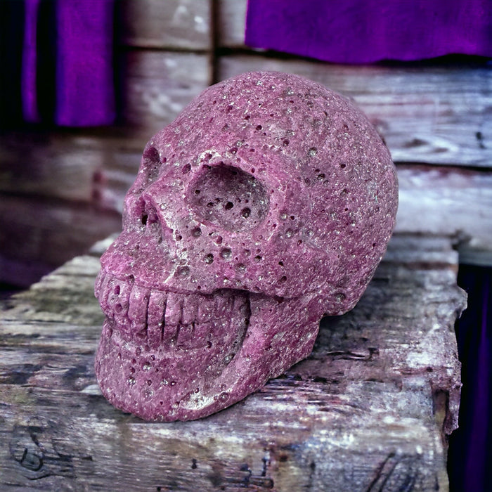 Honeycomb Ruby Skull - Handcarved - Lab Created Ruby - Raven's Cauldron