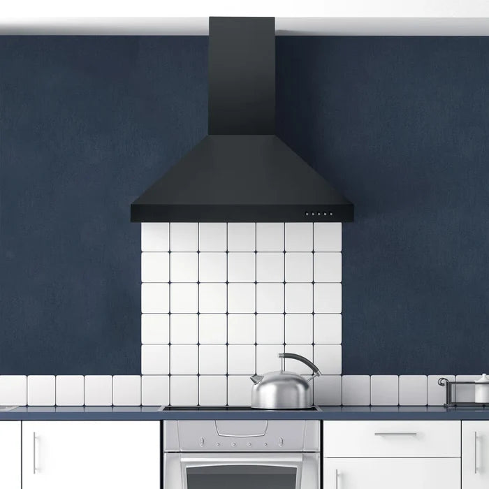 Hotte murale Hauslane 76 cm | Cheminée murale noire mate | Convertible avec ou sans conduit, aspiration puissante, filtres en aluminium à six couches, lampes LED interchangeables, hotte de cuisine