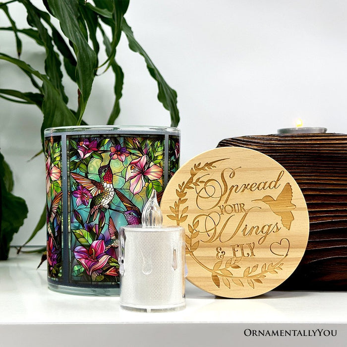 Hummingbird Faux Stained Glass LED Tea Light Candle, Delicate Nature Inspired Decor With Soft Glow Candles OrnamentallyYou