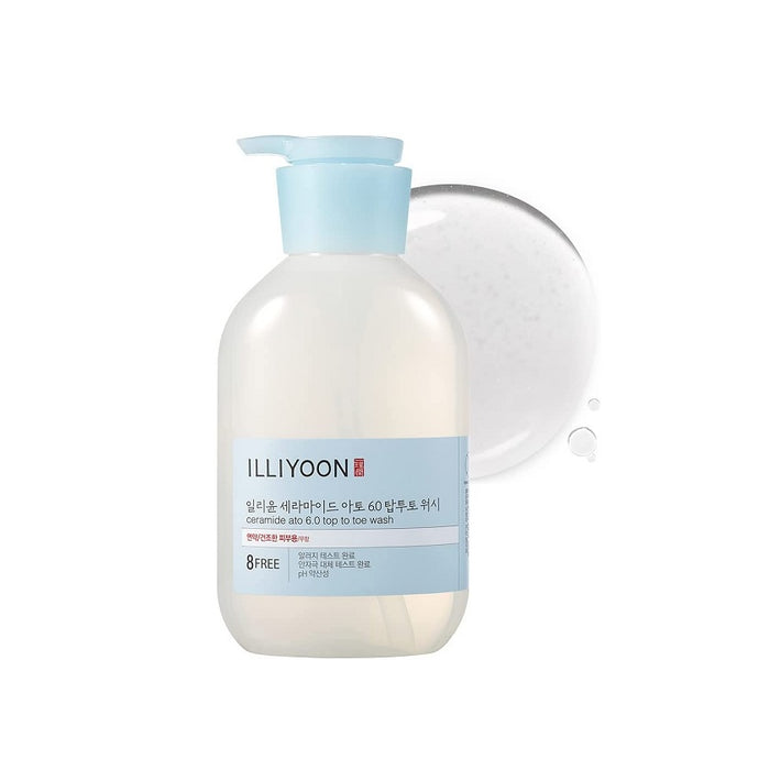 ILLIYOON Ceramide Ato 6.0 Top to Toe Wash is a gentle, low-irritant cleanser that can be used for both face and body. Enriched with Ceramide NP and Ceramide PC-104, it helps strengthen the skin barrier while keeping skin soft and hydrated. Infused with Ginseng Root Water, Perilla Seed Extract, and Natto Gum, it soothes dryness and replenishes moisture. The mild formula lathers into a soft foam to cleanse without stripping, making it suitable for all skin types, including sensitive skin and child