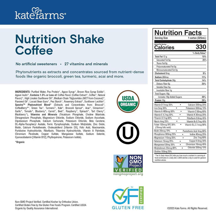 Kate Farms Nutrition Shake, Coffee, Case/12 - 811112030638-Case - LL Medico