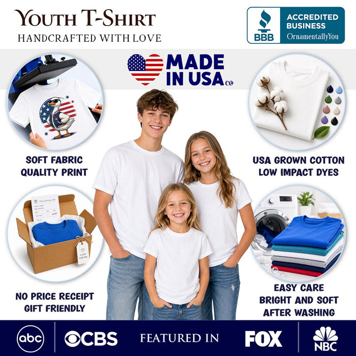 Kids Bigfoot American Flag T-Shirt, Youth Patriotic Sasquatch Tee Kid's T-Shirts OrnamentallyYou