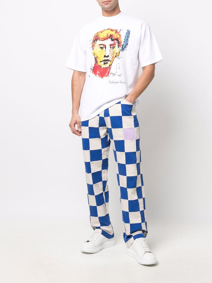 KIDSUPER Check-print straight-leg trousers Blue - MAISONDEFASHION.COM