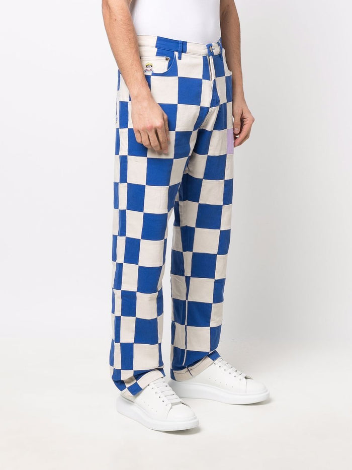 KIDSUPER Check-print straight-leg trousers Blue - MAISONDEFASHION.COM