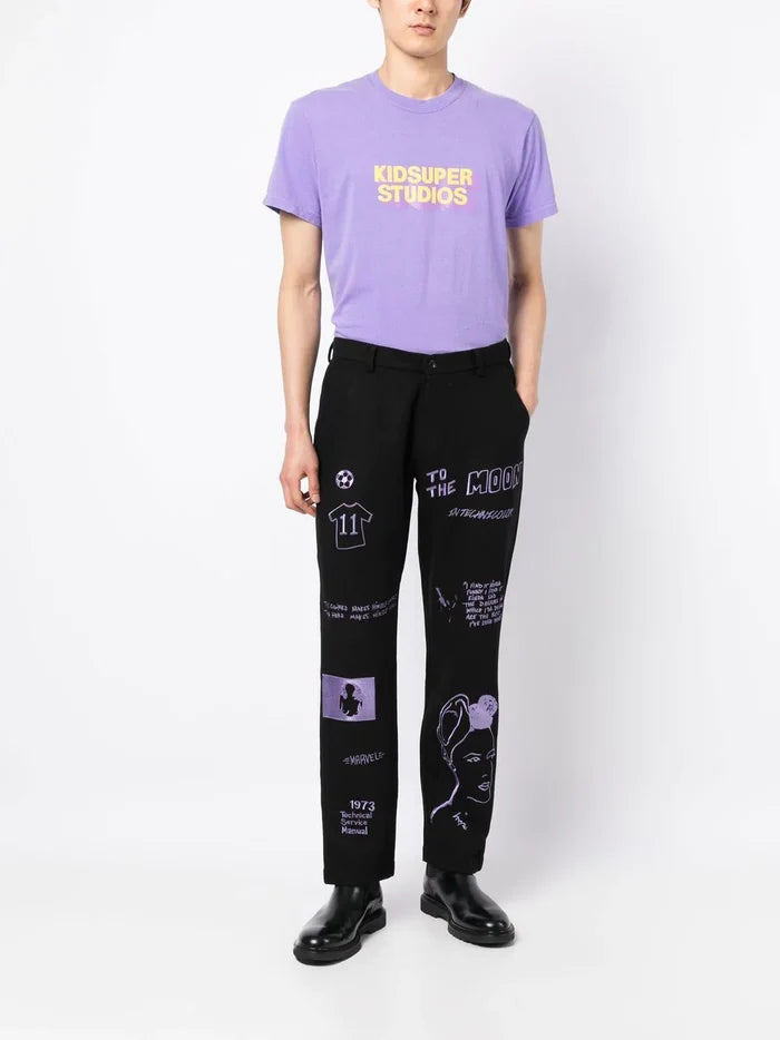 KIDSUPER Logo-Print T-shirt Purple/Yellow - MAISONDEFASHION.COM