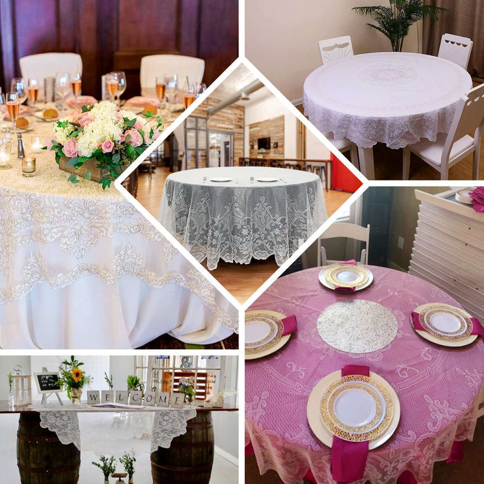 Collage of elegant tablecloths for various dining settings and occasions.