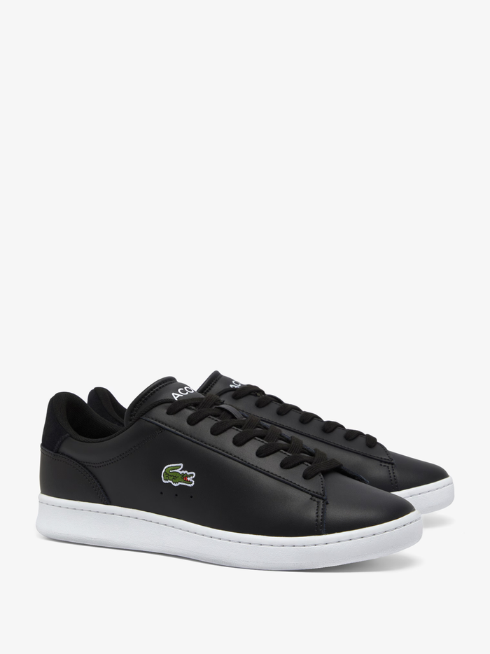 Black LACOSTE Carnaby Set leather trainers featuring embroidered green crocodile branding and white contrast sole