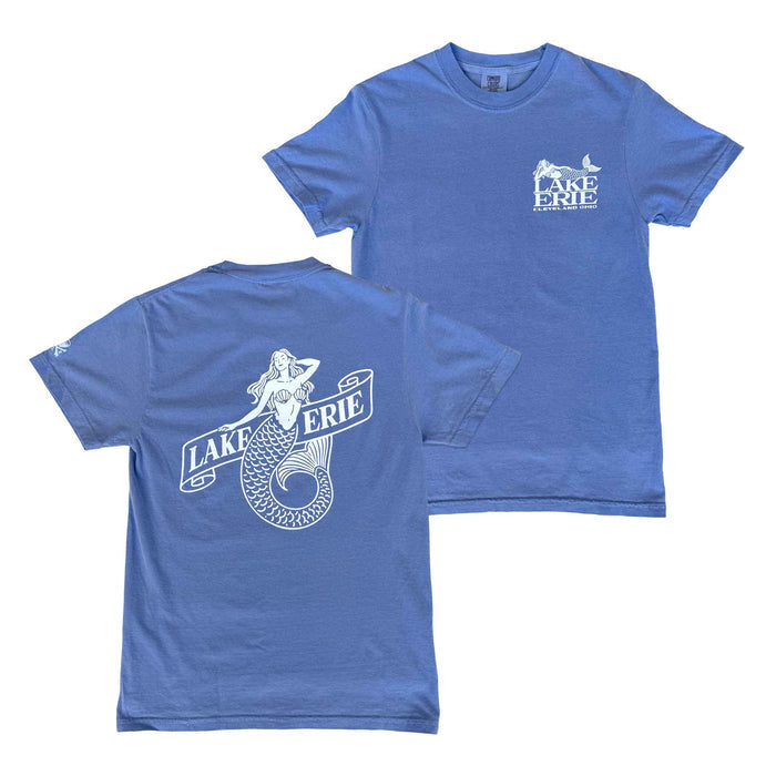 Blue t-shirt with 'Lake Erie' design on front and back