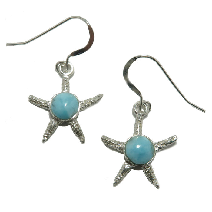 Larimar Earrings Blue Starfish Stone Sterling Silver