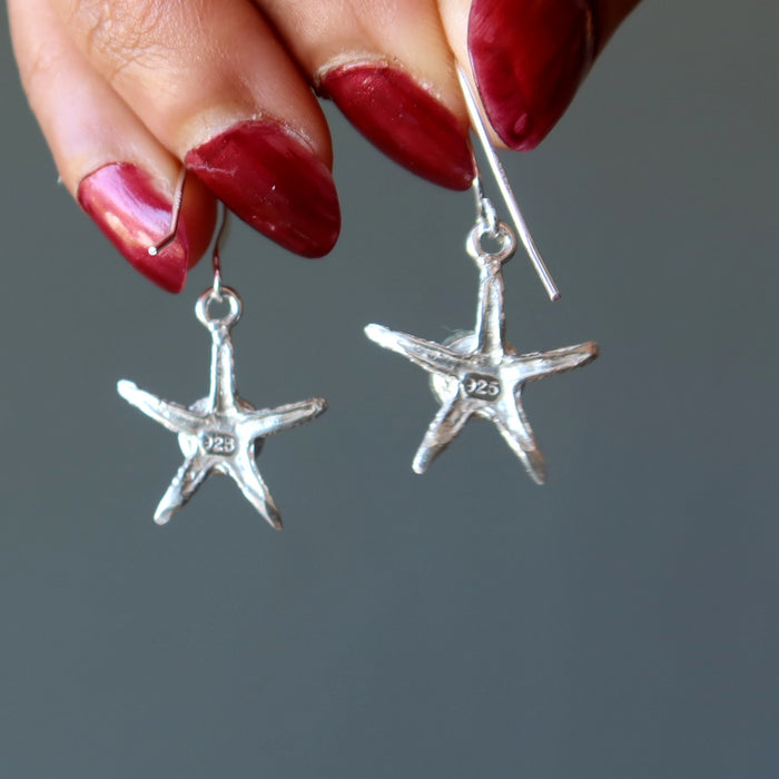 Larimar Earrings Blue Starfish Stone Sterling Silver