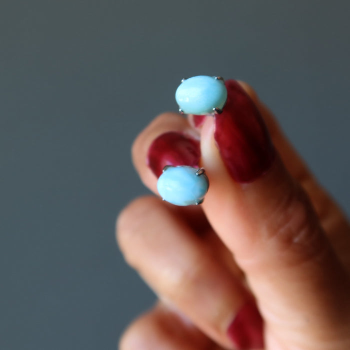 Larimar Earrings Caribbean Blue Studs Sterling Silver