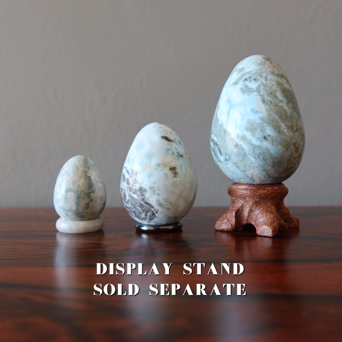larimar eggs on display stands