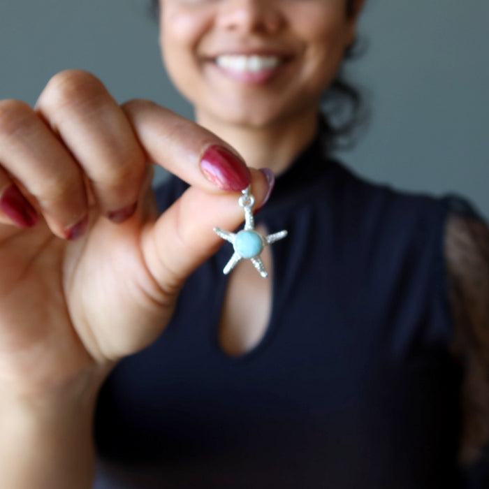 Larimar Pendant Blue Starfish Spirit Stone Sterling Silver