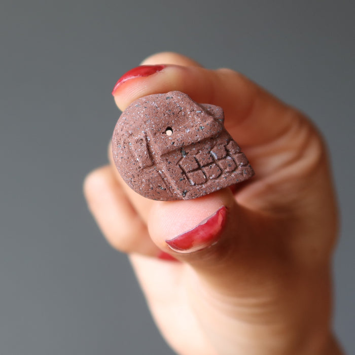red lava skull bead