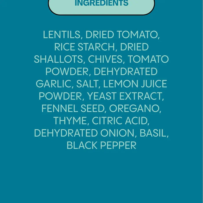 A blue container of LENTIFUL - LEMON MEDITERRANEAN INSTANT LENTILS by LENTIFUL, highlighting vibrant imagery of lemon, tomato, and herbs. Inspired by classic Greek cuisine, this plant-powered option offers 12g protein, 7g fiber, and 200 calories per serving. The label features the Non-GMO Project Verified seal, making it a nutritious pick for those seeking a Blue Zone-inspired lifestyle.
