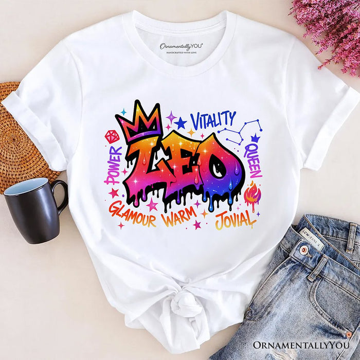 Leo Graffiti Zodiac T-Shirt, Street Style Astrology Horoscope Tee T-Shirts OrnamentallyYou White XS