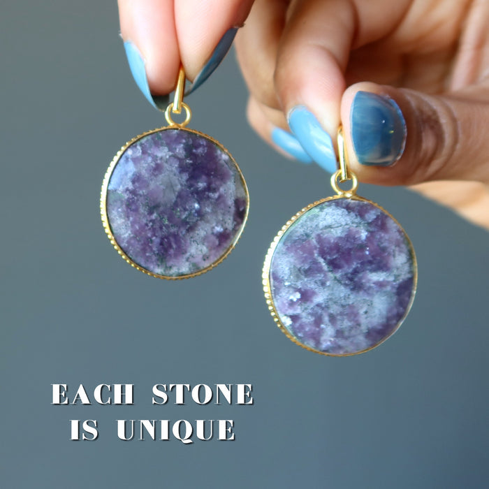 faceted lepidolite circle pendants