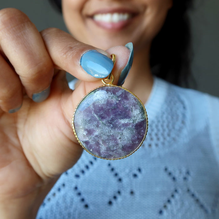 faceted lepidolite circle pendant