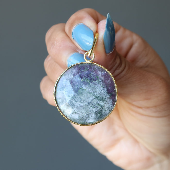 faceted lepidolite circle pendant