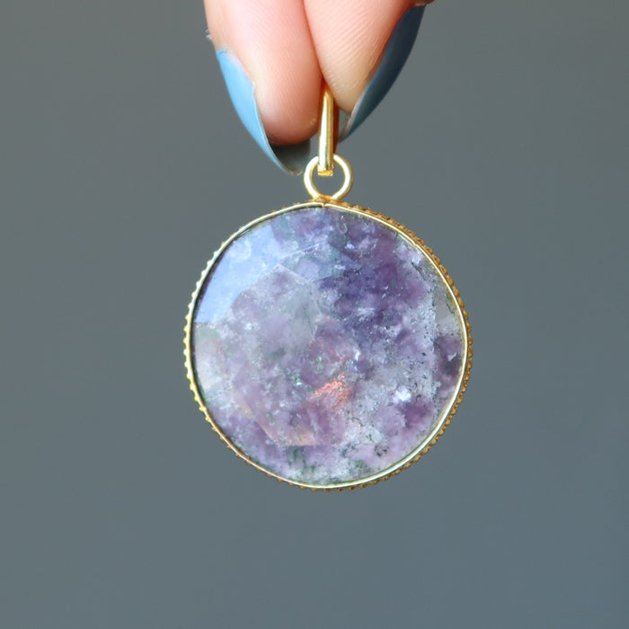 faceted lepidolite circle pendant