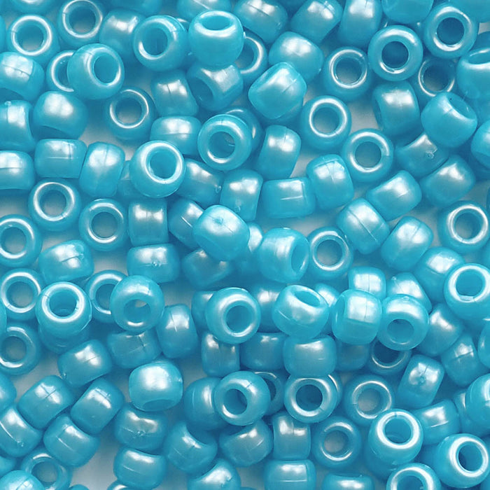 Light Blue Pearl Plastic Pony Beads 6 x 9mm, Bulk, 1500 beads