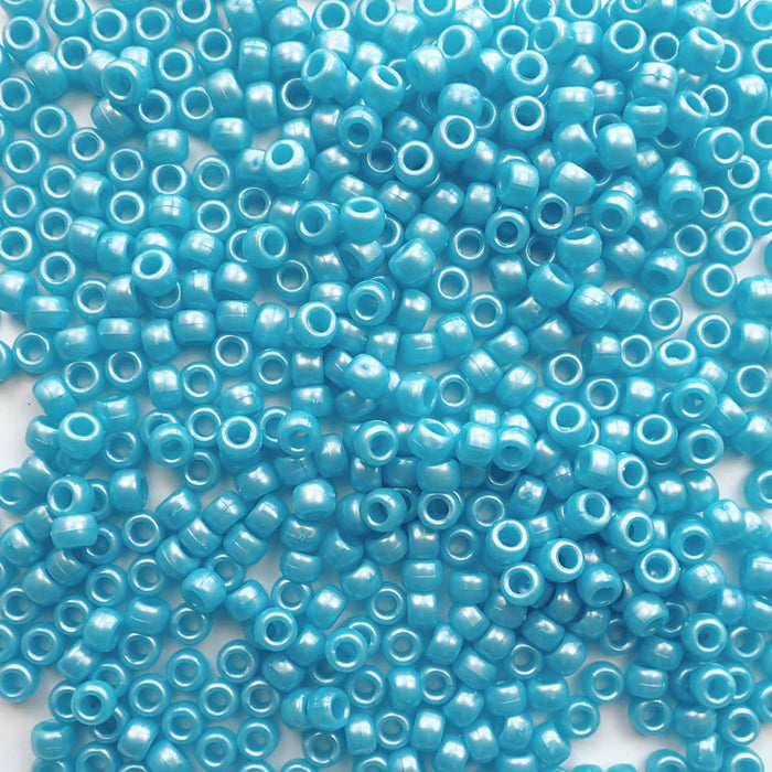 Light Blue Pearl Plastic Pony Beads 6 x 9mm, Bulk, 1500 beads