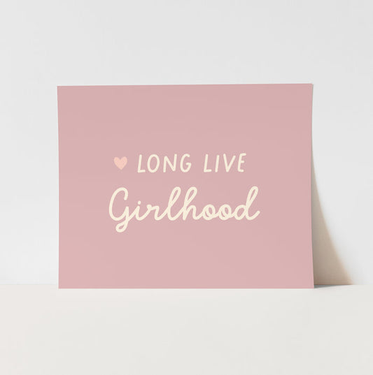 Pink card with 'LONG LIVE Girlhood' text on a white background